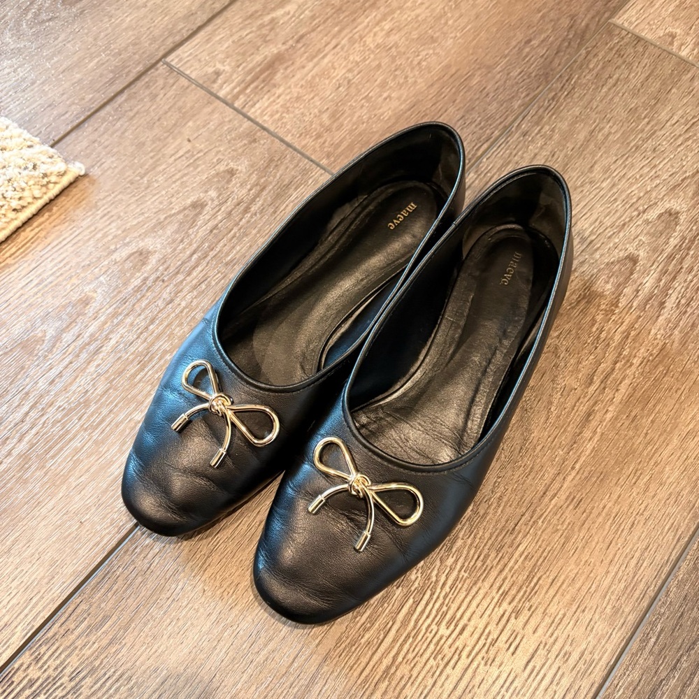 Maeve Black Leather Flats with Bow